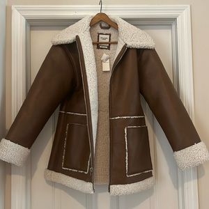 Abercrombie and Fitch vegan leather Sherpa lined coat